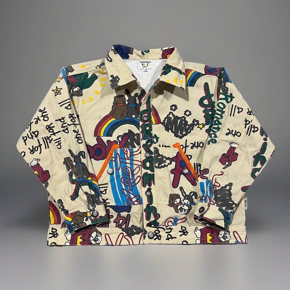 Castelbajac Kids Graphic Print Denim Jacket Streetwear Japan Dog Bunny Sz 6-7T